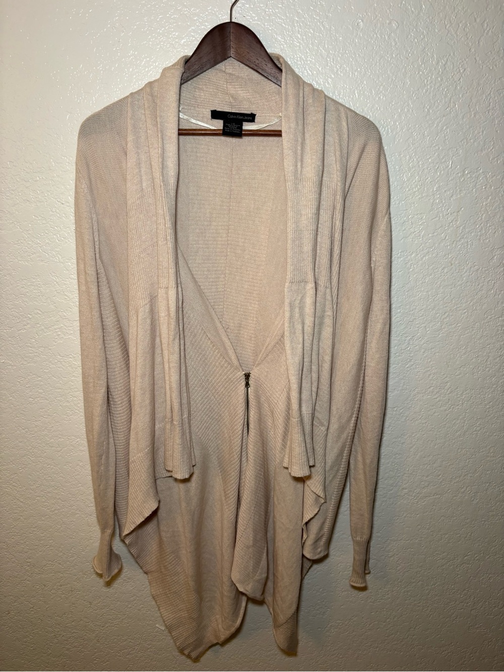 Calvin Klein Jeans Cream Open-Front Draped Cardigan
